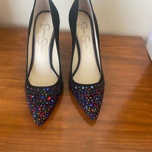 Jessica Simpson Black Heels with Multicolor Embellishments